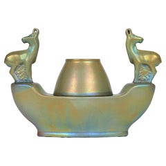 Zsolnay Pecs Green Eosin Iridescent Glazed Deer Mounted Desk Stand