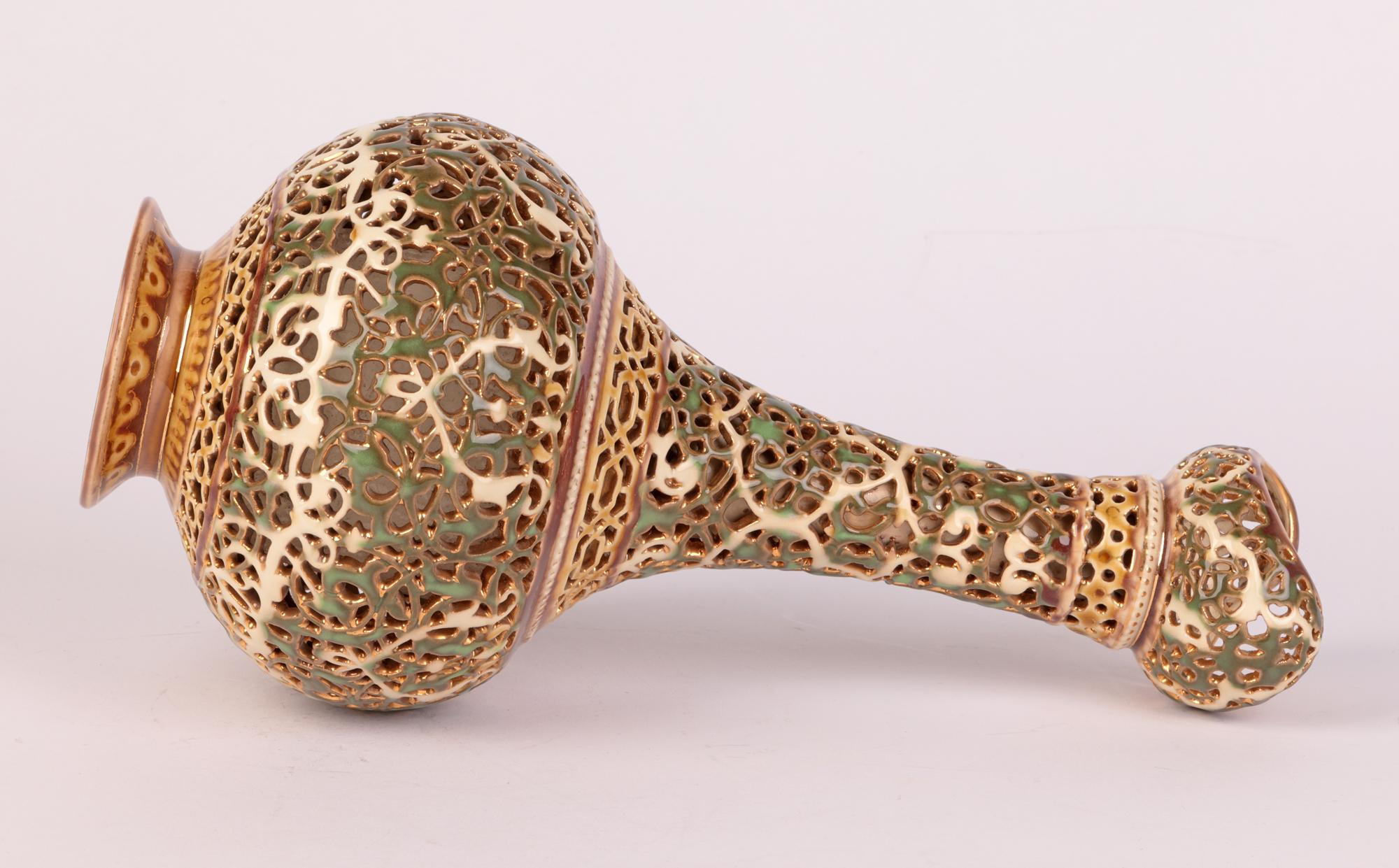 Zsolnay Pecs Hungarian Islamic Influence Pierced Pattern Vase 4