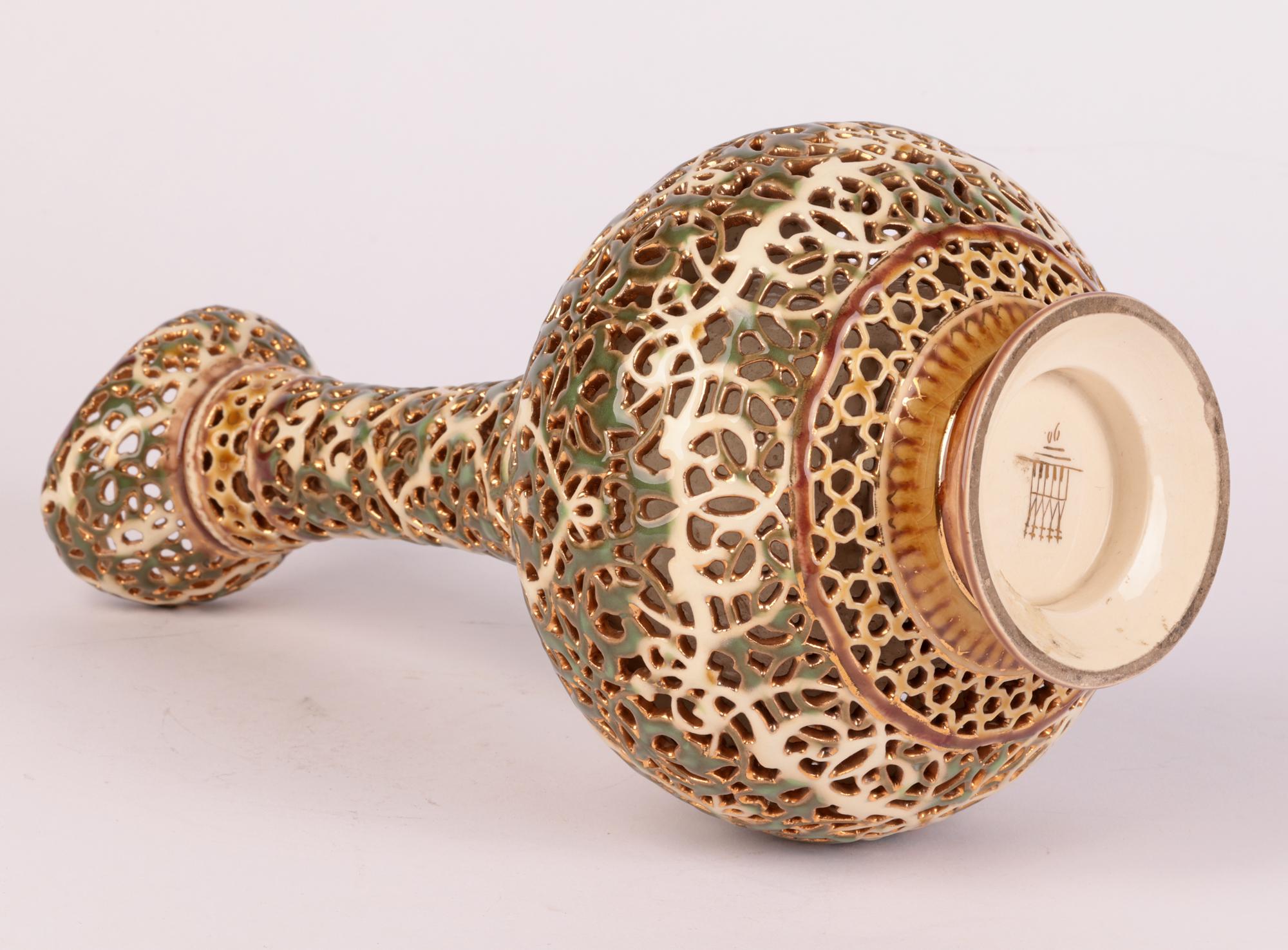 Zsolnay Pecs Hungarian Islamic Influence Pierced Pattern Vase 6