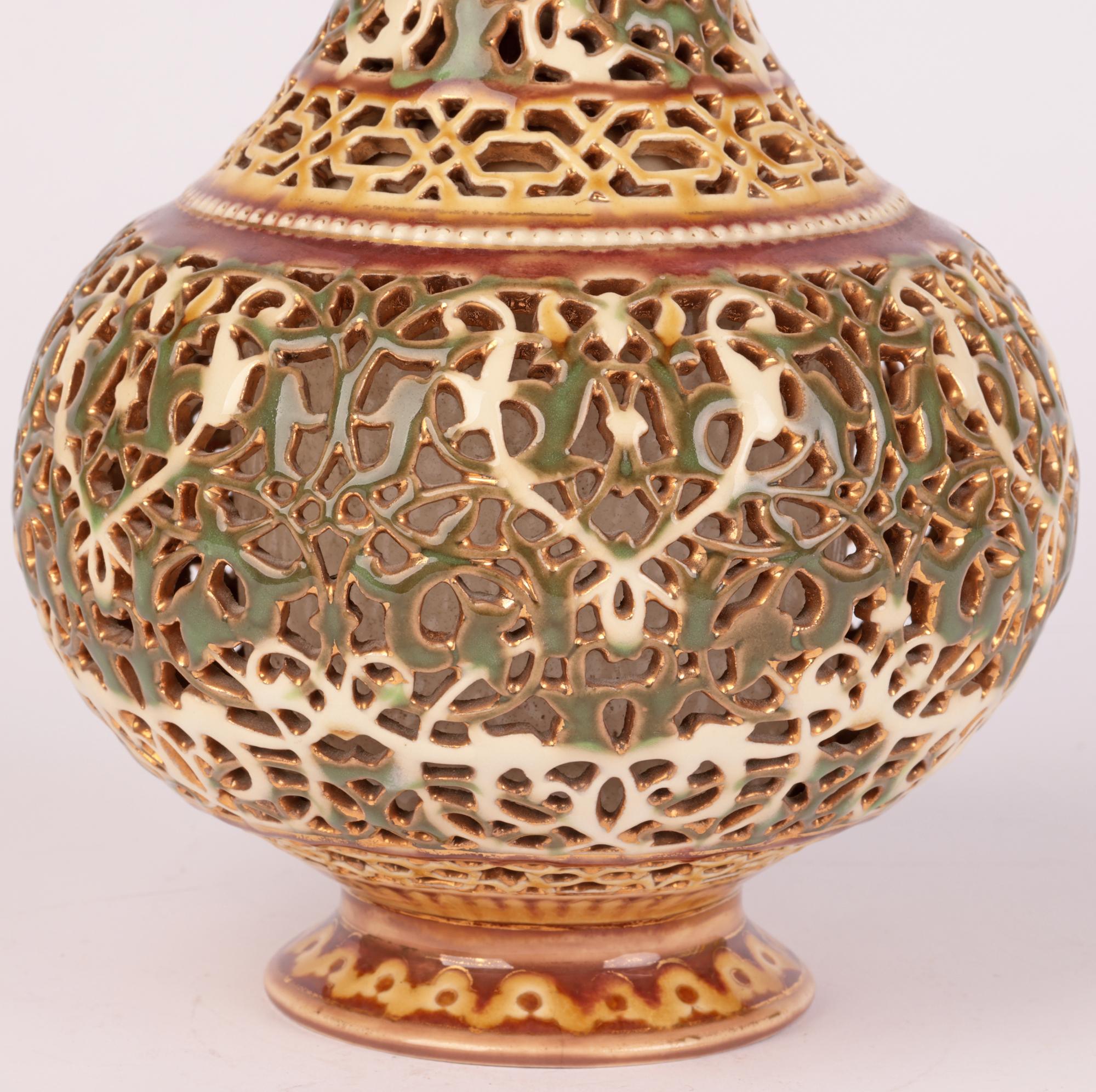 Aesthetic Movement Zsolnay Pecs Hungarian Islamic Influence Pierced Pattern Vase