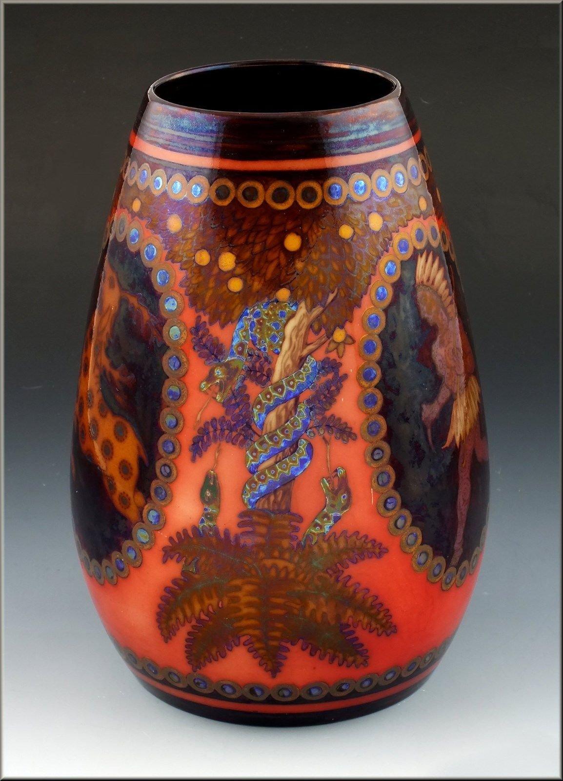 Zsolnay Pecs Raised Mark Art Pottery Eosin Glaze Vase with American Indian In Excellent Condition In Newport, NH