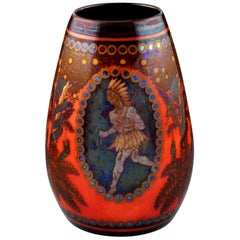 Zsolnay Pecs Raised Mark Art Pottery Eosin Glaze Vase with American Indian