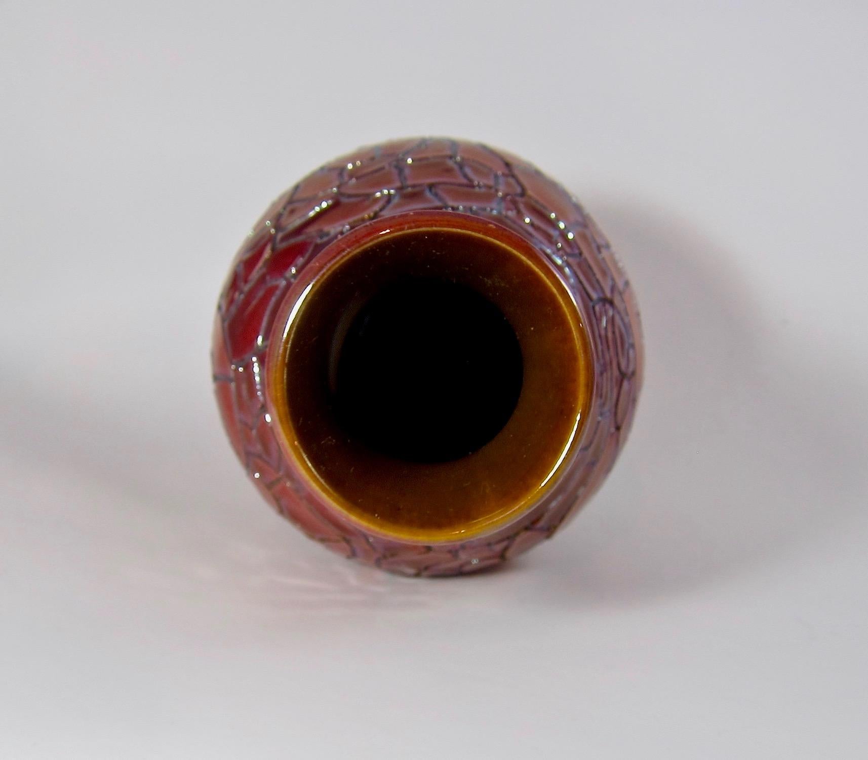 Art Deco Zsolnay Vase with Crackled Red Eosin Iridescent Metallic Glaze For Sale