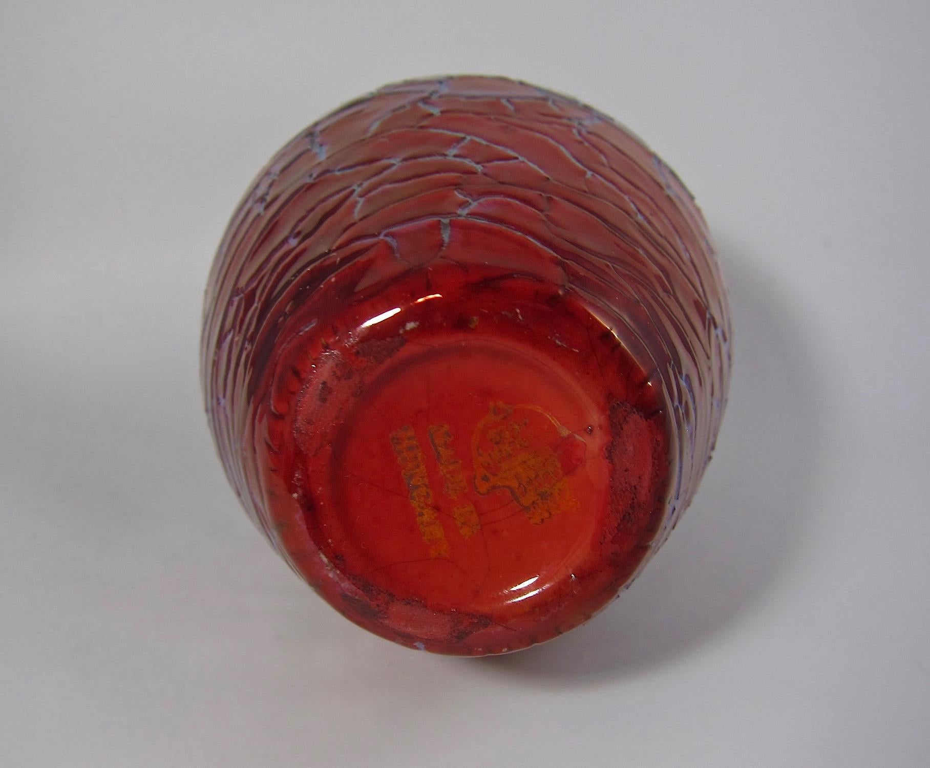 Glazed Zsolnay Vase with Crackled Red Eosin Iridescent Metallic Glaze For Sale