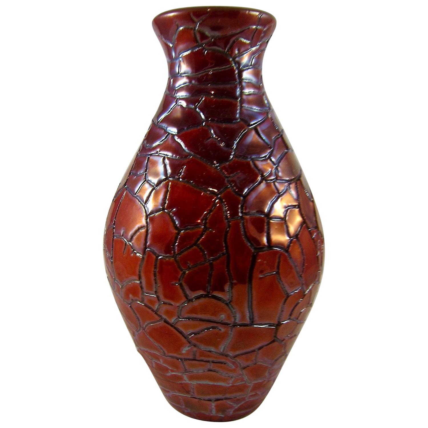 Zsolnay Vase with Crackled Red Eosin Iridescent Metallic Glaze For Sale