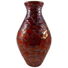 Antique Zsolnay Vase with Crackled Red Eosin Iridescent Metallic Glaze