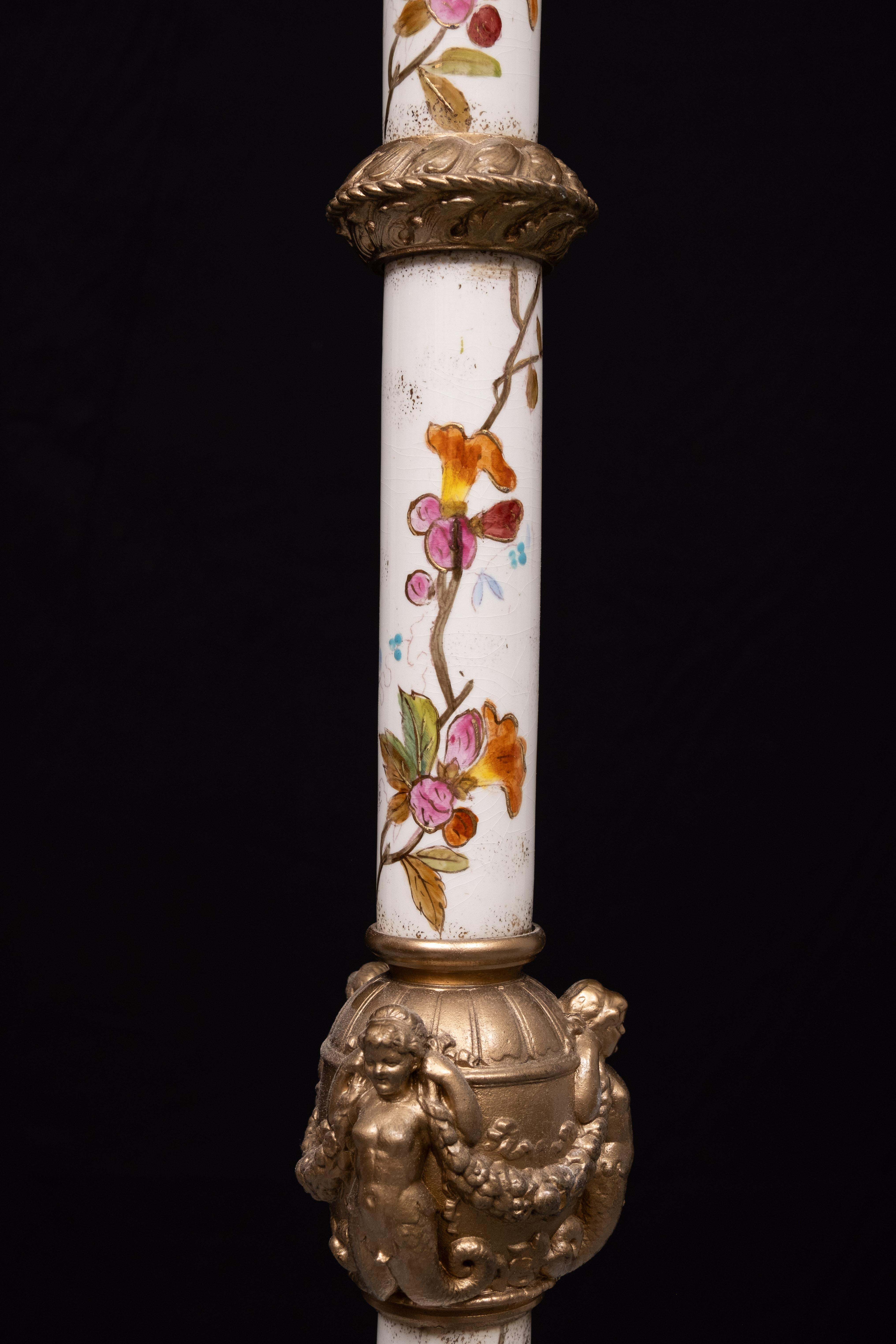 Lampada da terra in porcellana Zsolnay in metallo dorato  1870 ungherese in vendita 4