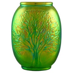 Zsolnay Vase Glazed Ceramics with Tree in Relief. Beautiful Luster Glaze, 20th C