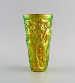 Zsolnay Vase in Glazed Ceramics Modelled with Women Picking Grapes