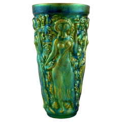 Vintage Zsolnay Vase in Glazed Ceramics Modelled with Women Picking Grapes