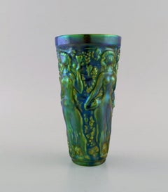 Zsolnay Vase in Glazed Ceramics with Women Picking Grapes, Mid-20th C