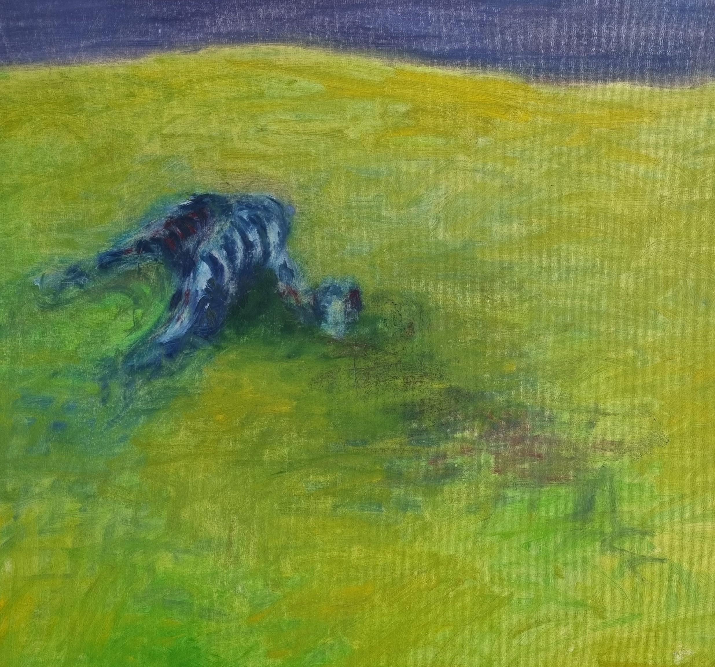 Body in the Field 1, 2022
oil on canvas
55 1/8 H x 39 3/8 W in.
140 H x 100 W cm

Zsolt Berszán embodies in his works the dissolution of the human body through the prism of the fragment, the body in pieces, and the skeletal carcass. It is the bone
