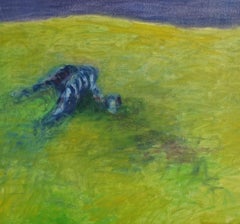Body in the Field 1 - 21st Century, Landscape, Green, Blue, Painting