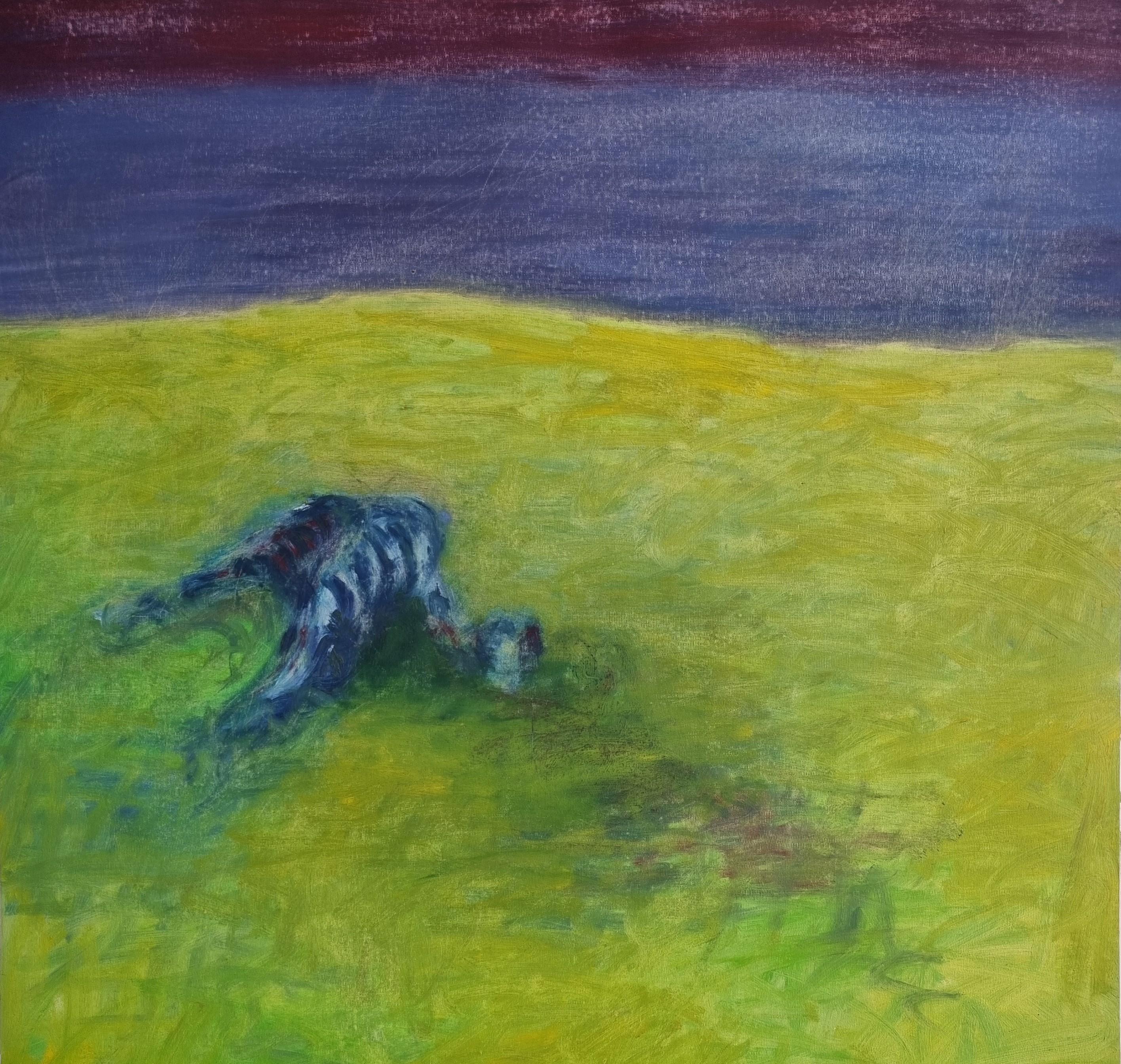 Body in the Field 1 - 21st Century, Landscape, Green, Blue, Painting For Sale 1