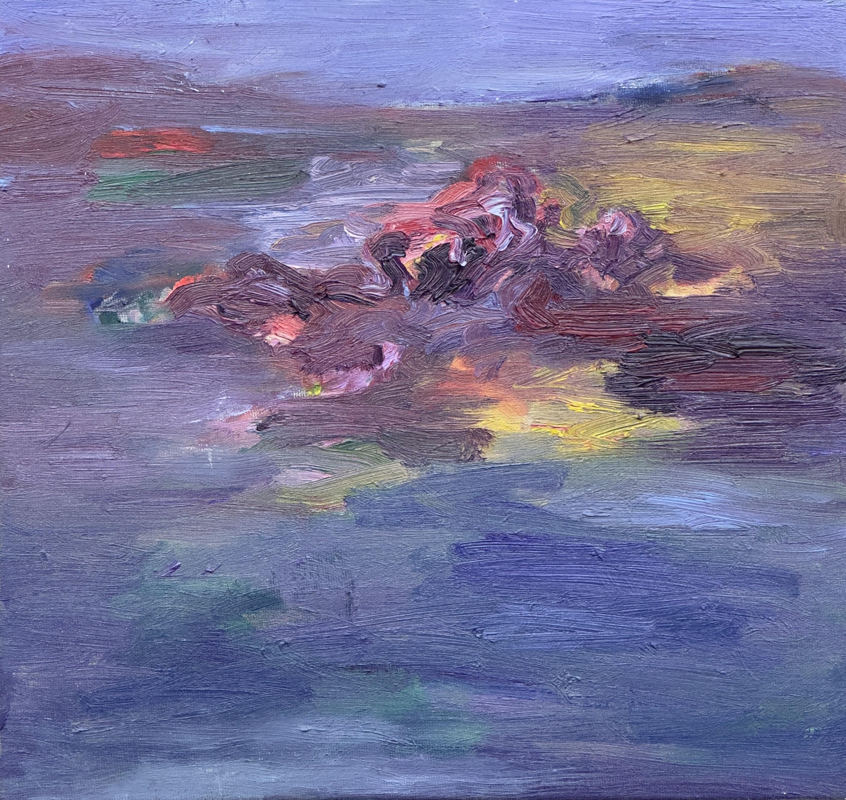 Corpo in campo #1 - 21° secolo, pittura di paesaggio, blu, giallo, velluto - Painting Espressionismo astratto di Zsolt Berszán