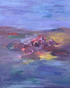 Body in the Field n°1 - 21e siècle, peinture de paysage, bleu, jaune, velours 