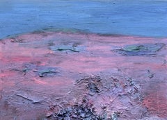 Body in the Field #1 - Abstract painting, landscape, blue, pink