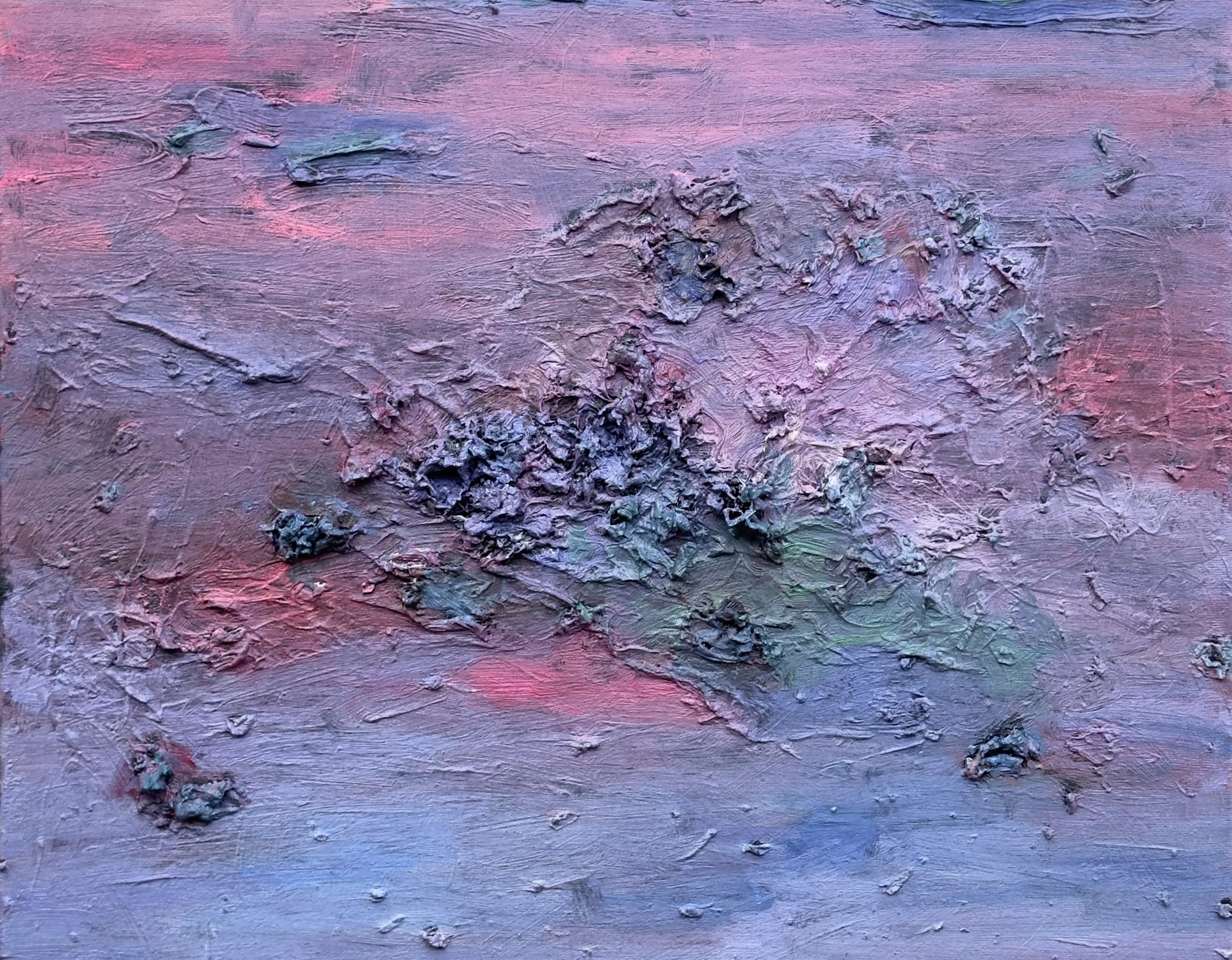 Body in the Field #1 - Abstract painting, landscape, blue, pink - Abstract Expressionist Painting by Zsolt Berszán