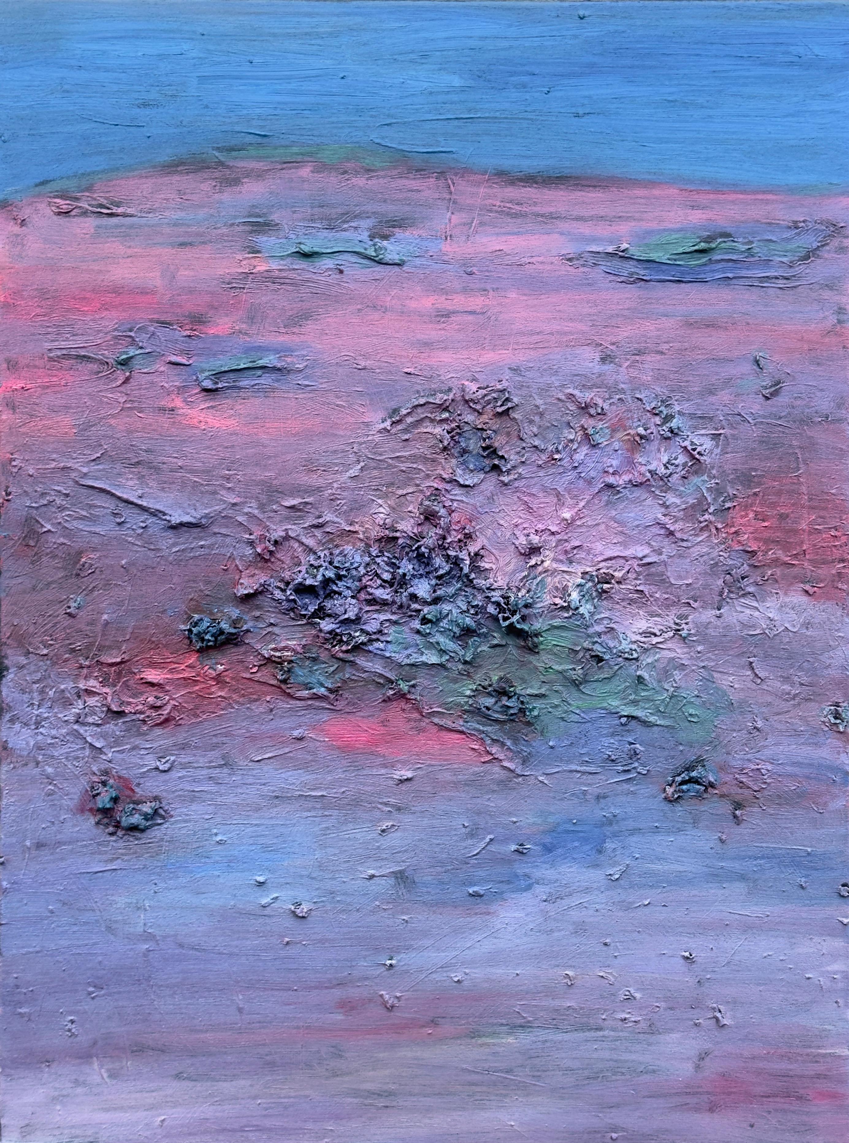 Body in the Field #1 - Abstract painting, landscape, blue, pink