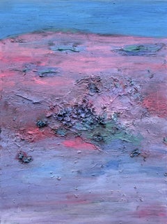 Body in the Field n°1 - peinture abstraite, paysage, bleu, rose