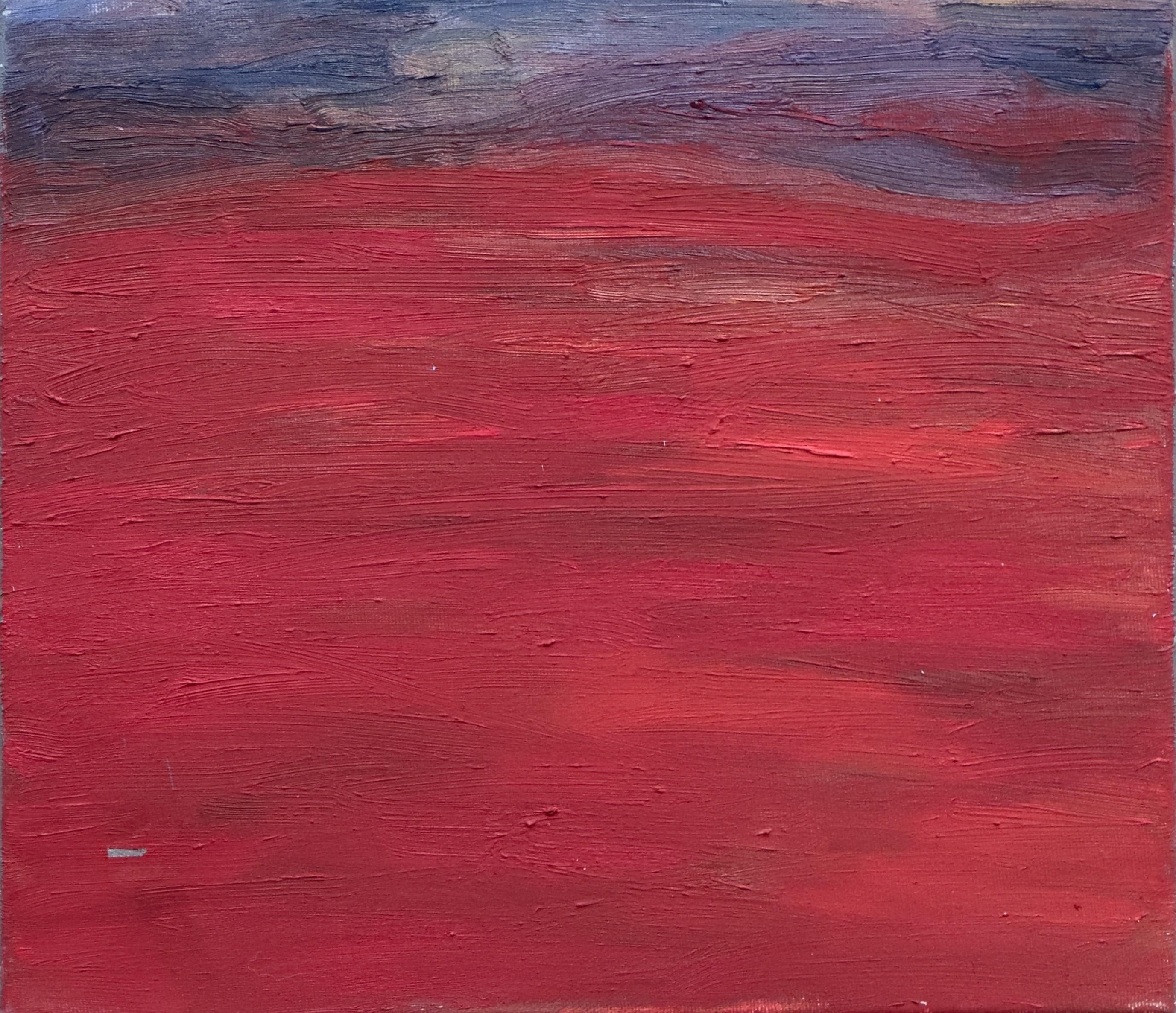 Body in the Field #1 - Body, blue, red, landscape, painting - Abstract Expressionist Painting by Zsolt Berszán