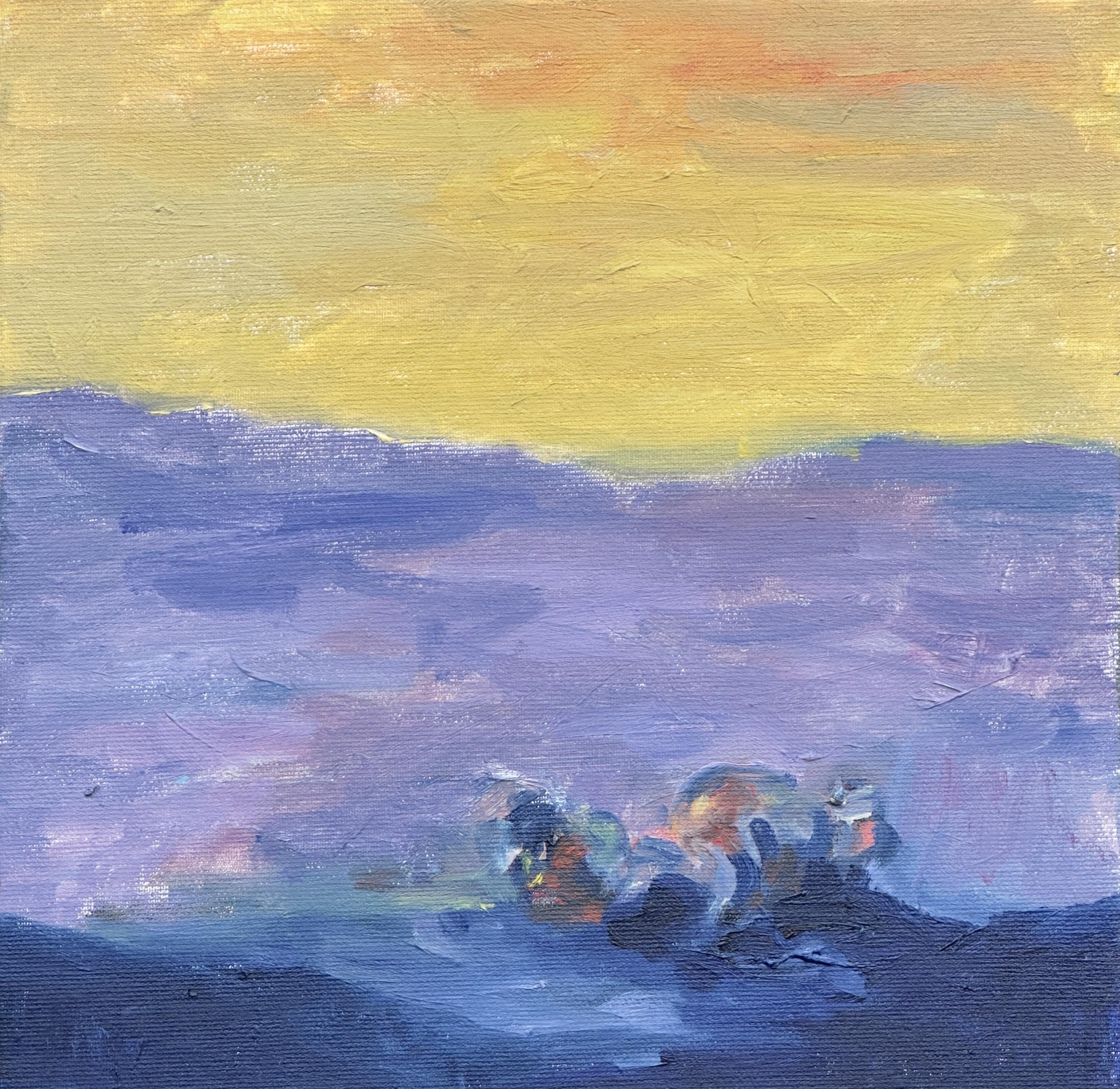 Cuerpo en el campo #10 - Siglo XXI, pintura al óleo, paisaje, amarillo, azul - Painting de Zsolt Berszán
