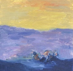 Corpo in campo #10 - 21° secolo, pittura a olio, paesaggio, giallo, blu