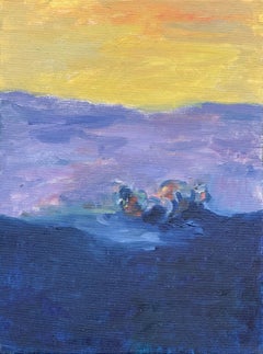 Corpo in campo #10 - 21° secolo, pittura a olio, paesaggio, giallo, blu