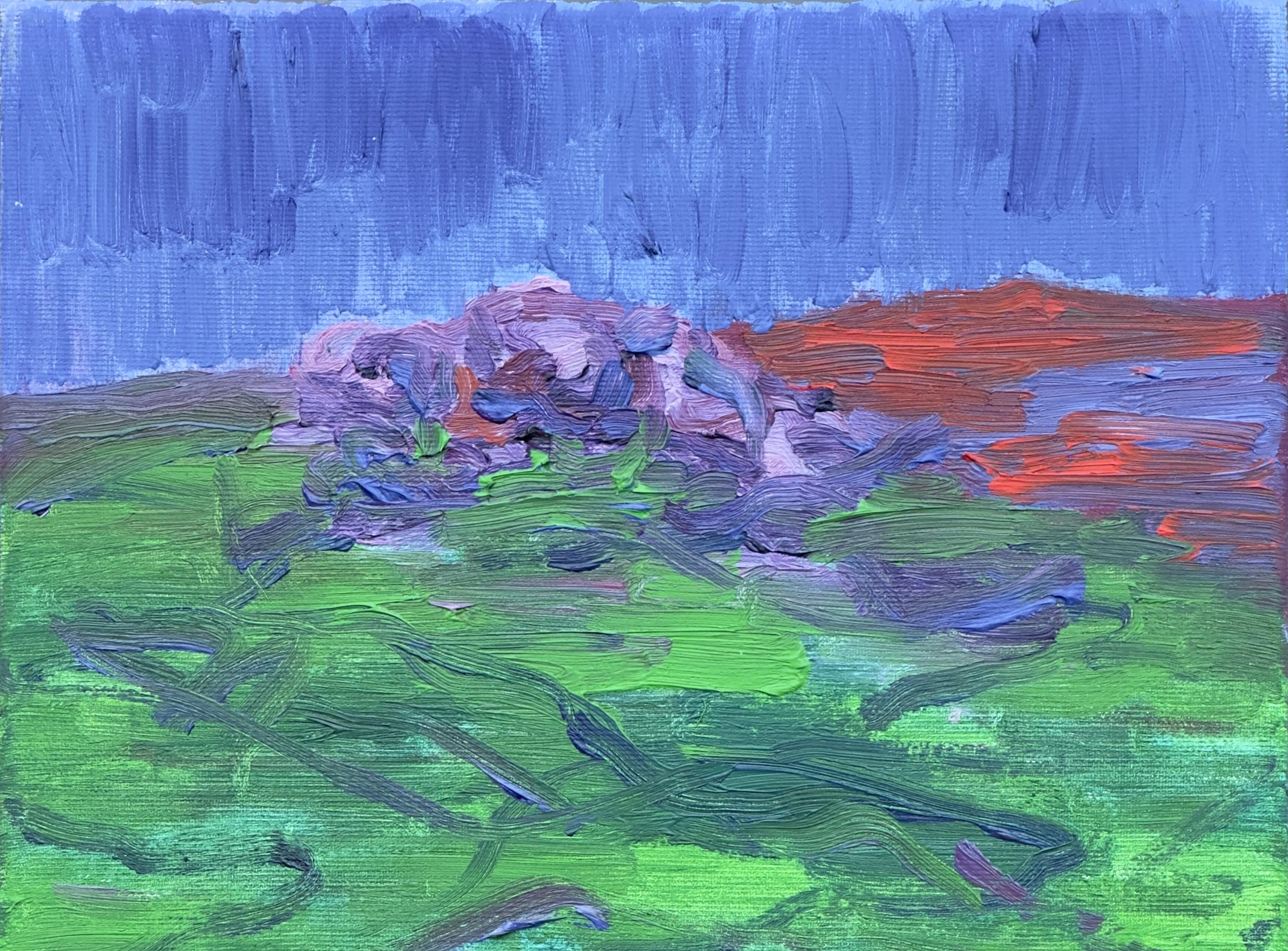 Corpo in campo #12 - 21° secolo, pittura a olio, paesaggio, bleu, verde - Painting di Zsolt Berszán