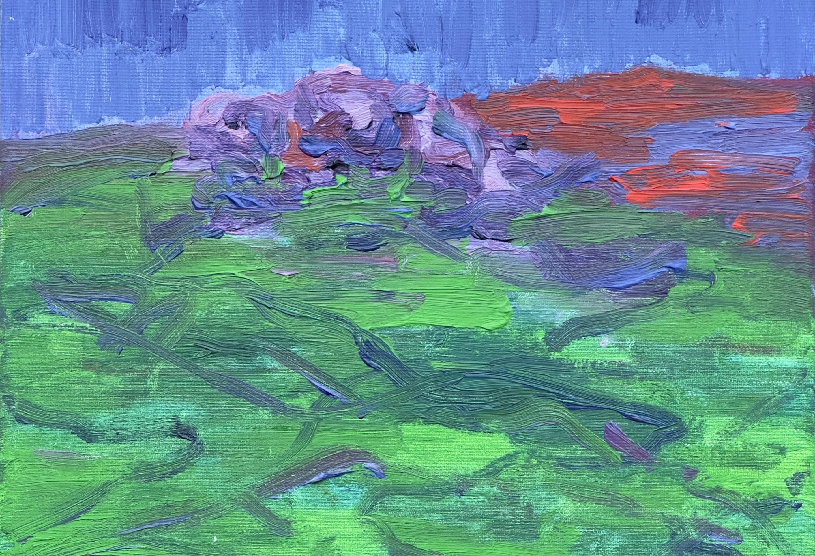 Corpo in campo #12 - 21° secolo, pittura a olio, paesaggio, bleu, verde - Painting Espressionismo astratto di Zsolt Berszán