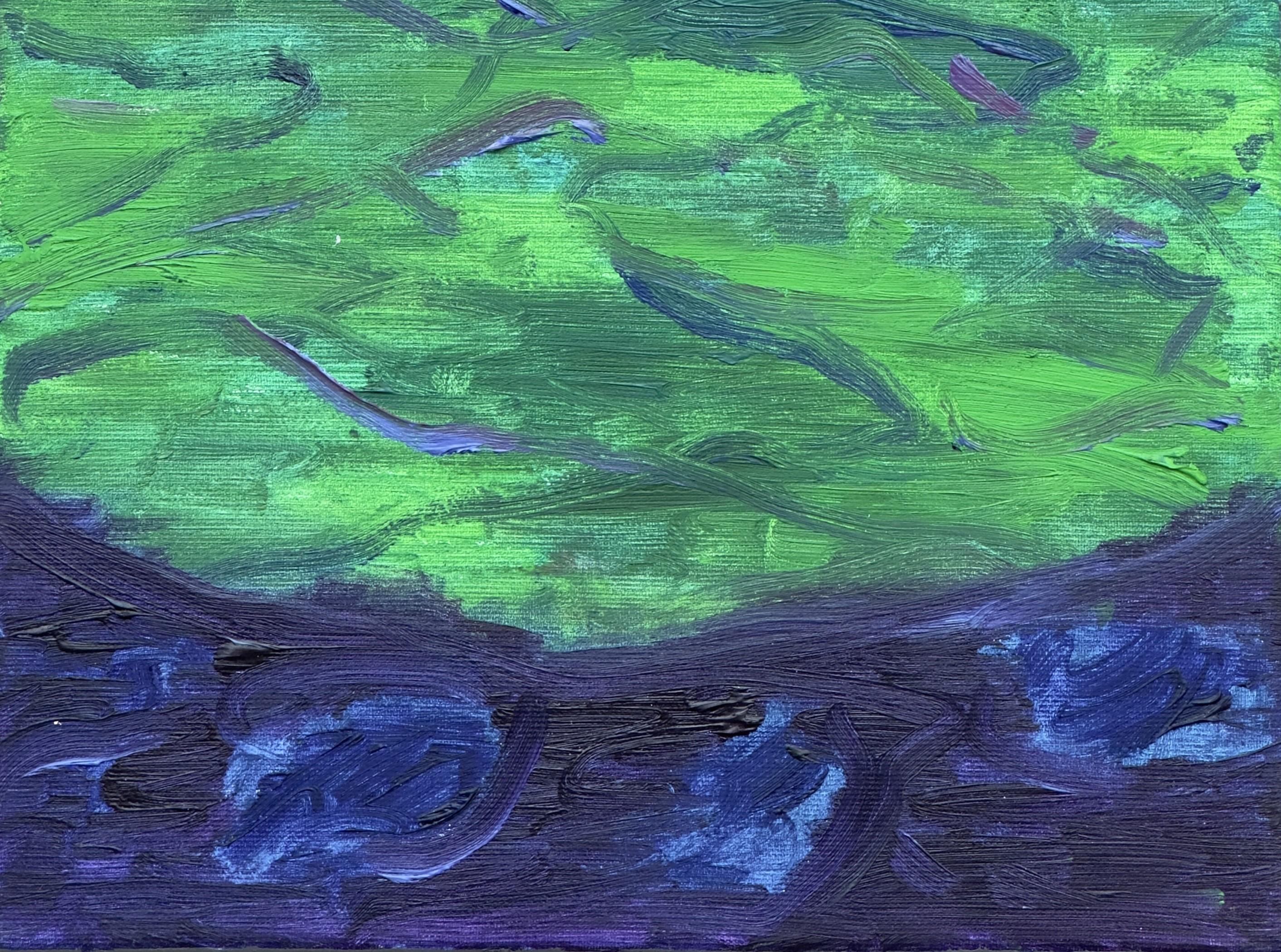 Corpo in campo #12 - 21° secolo, pittura a olio, paesaggio, bleu, verde - Landscape Painting Verde di Zsolt Berszán