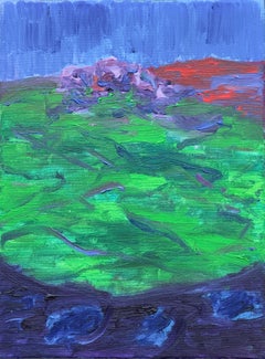 Body in the Field #12 - 21st Century, oil painting, landscape, bleu, green