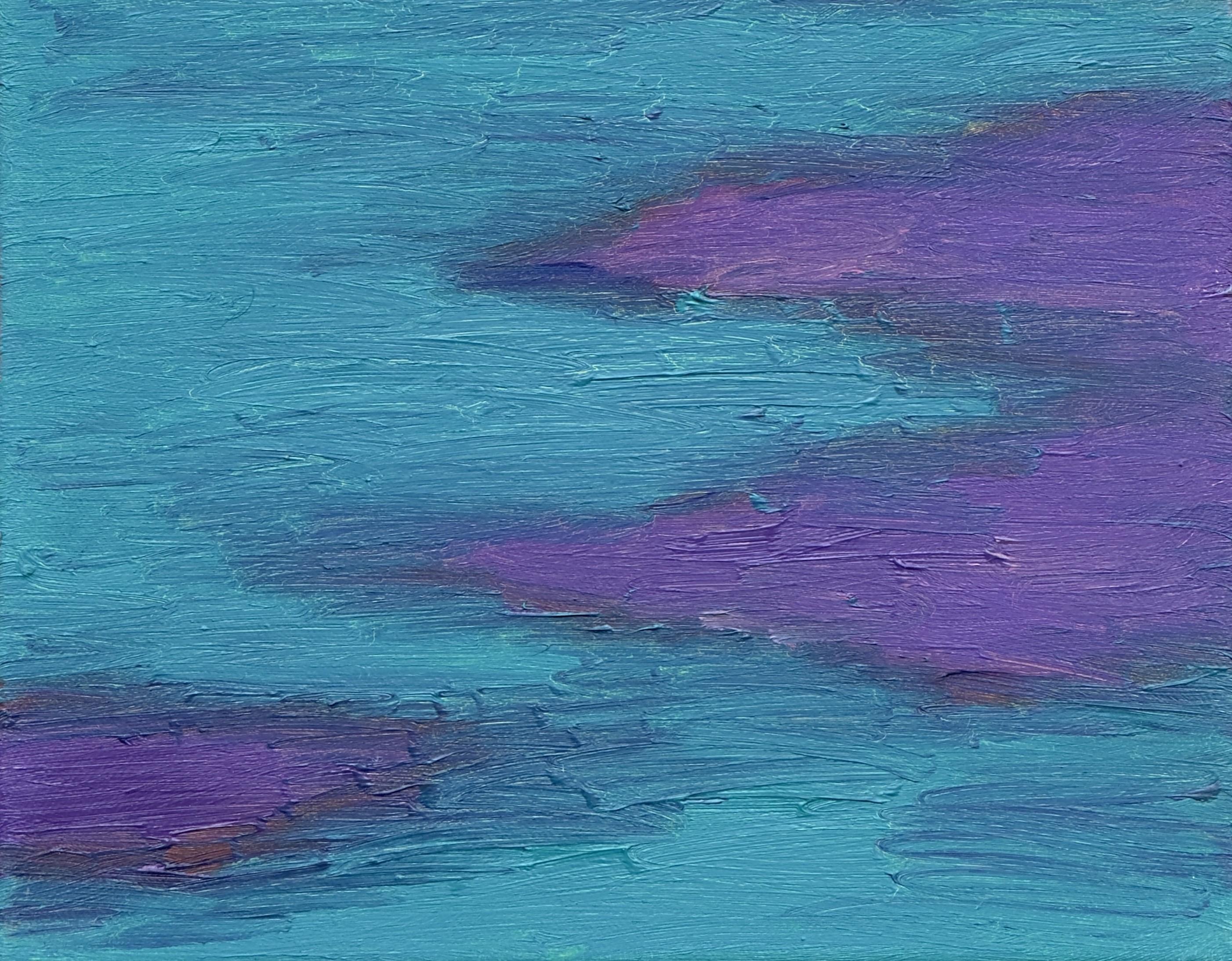 Body in the Field #13 - 21st Century, oil painting, landscape, violet, yellow - Blue Landscape Painting by Zsolt Berszán