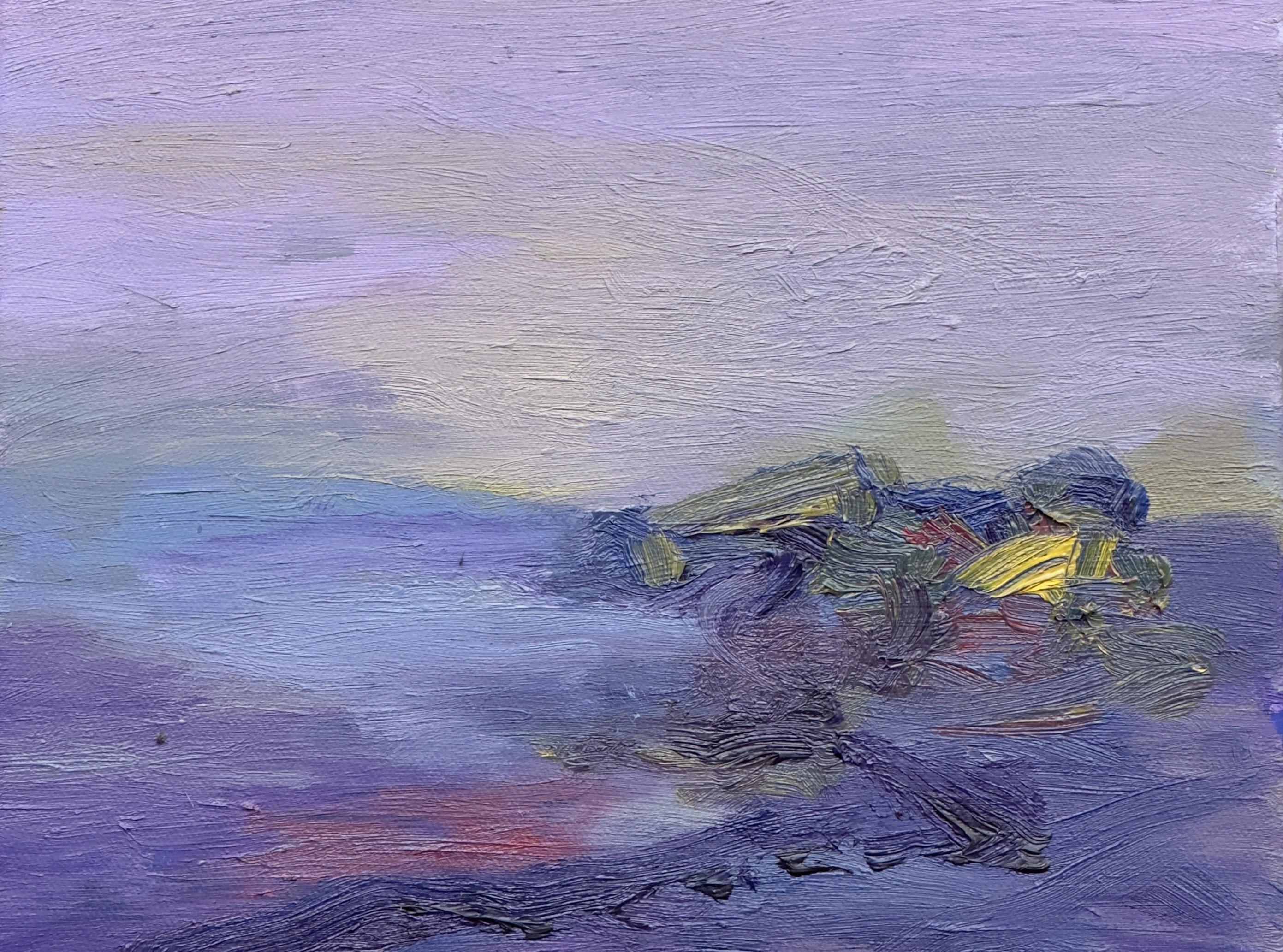 Corpo in campo #14 - 21° secolo, pittura a olio, paesaggio, viola - Painting Espressionismo astratto di Zsolt Berszán