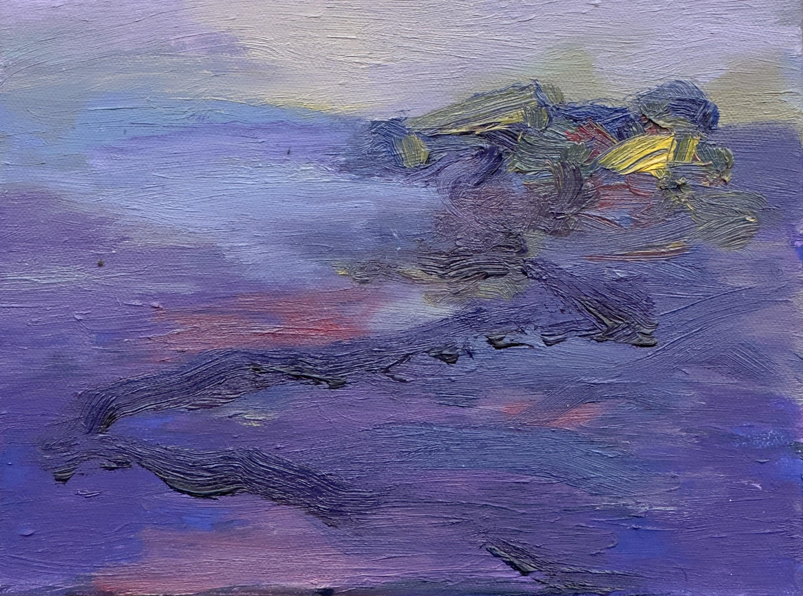 Corpo in campo #14 - 21° secolo, pittura a olio, paesaggio, viola - Figurative Painting Viola di Zsolt Berszán
