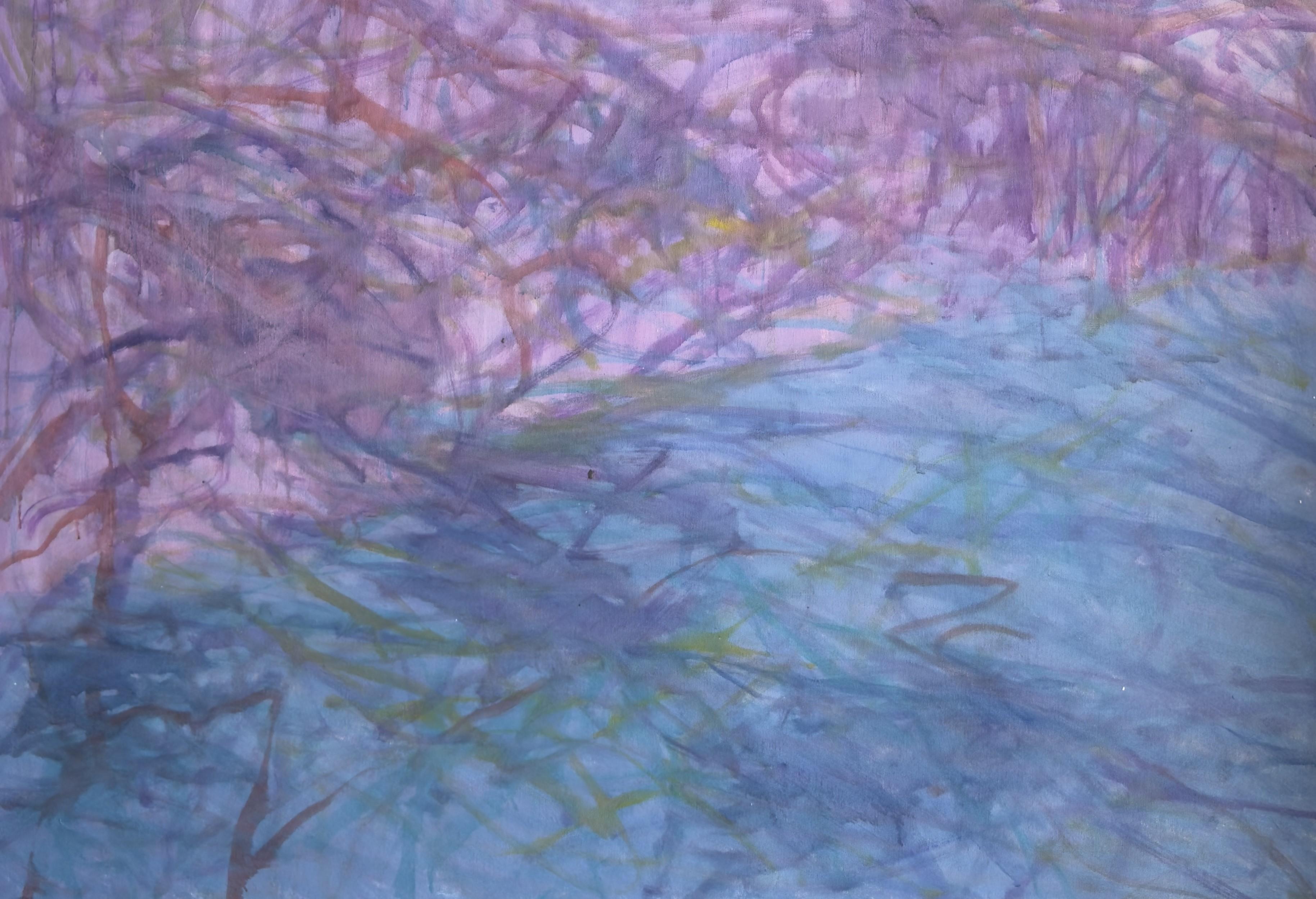 Body in the Field #2 - 21. Jahrhundert, abstraktes Gemälde, Landschaft, blau, rosa, rosa im Angebot 1