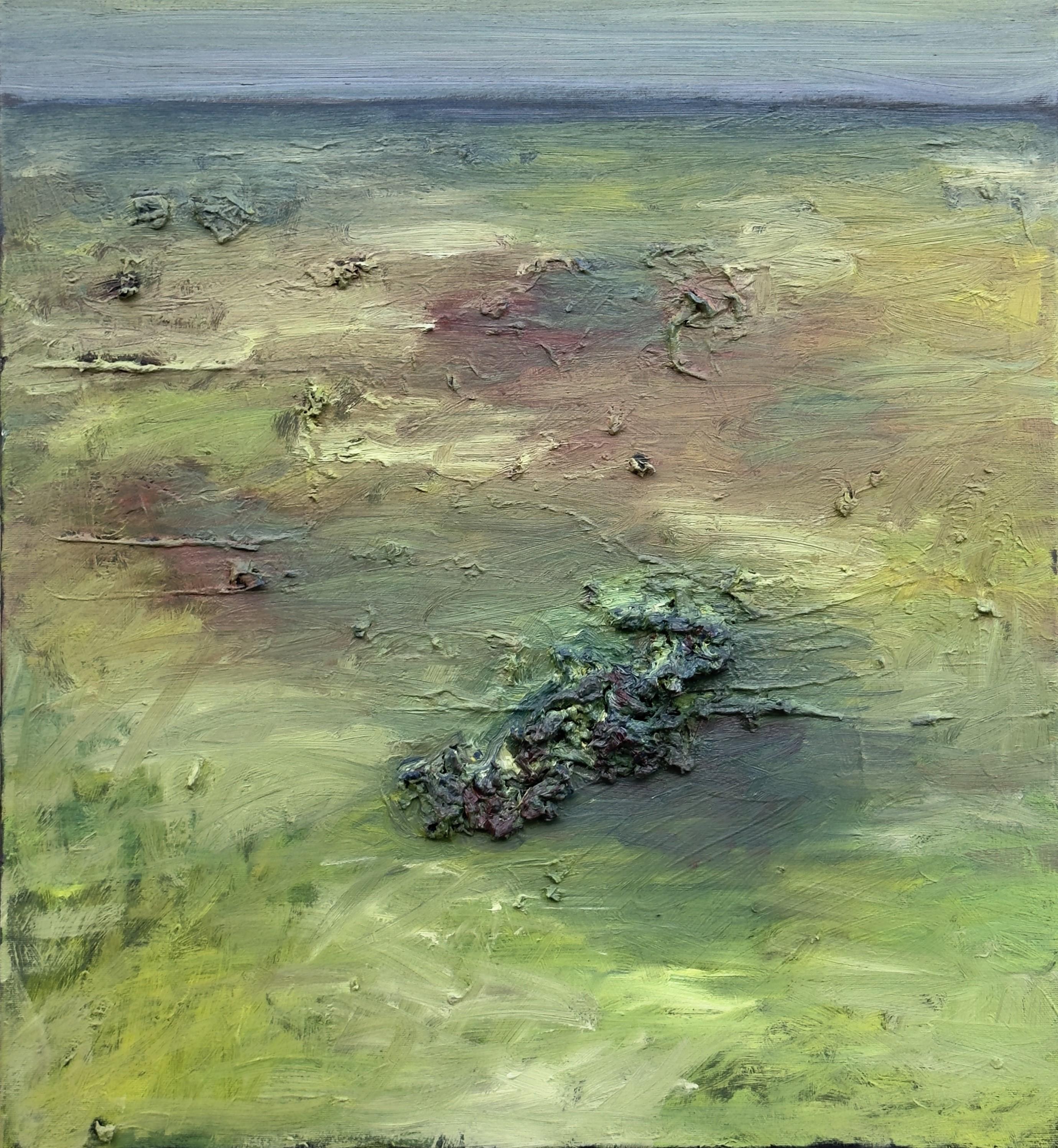 Body in the Field #2 - 21st Century, abstract painting, landscape, green, yellow - Abstract Expressionist Painting by Zsolt Berszán