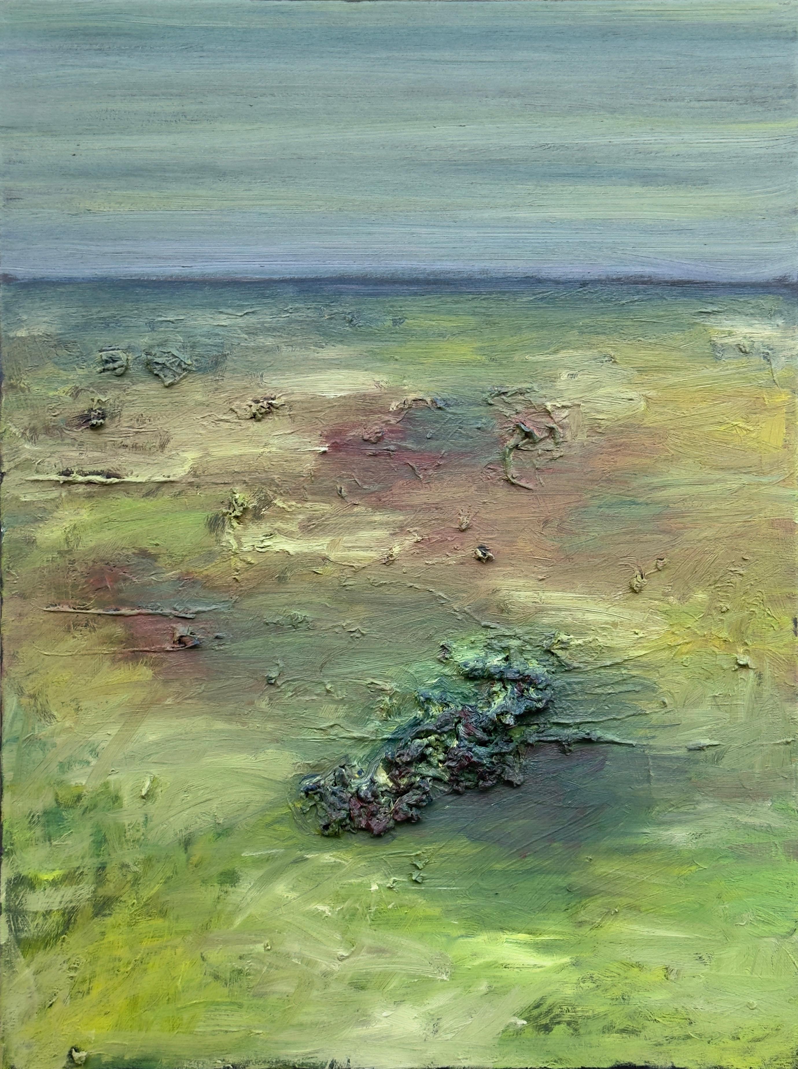 Landscape Painting di Zsolt Berszán - Corpo in campo #2 - 21° secolo, pittura astratta, paesaggio, verde, giallo