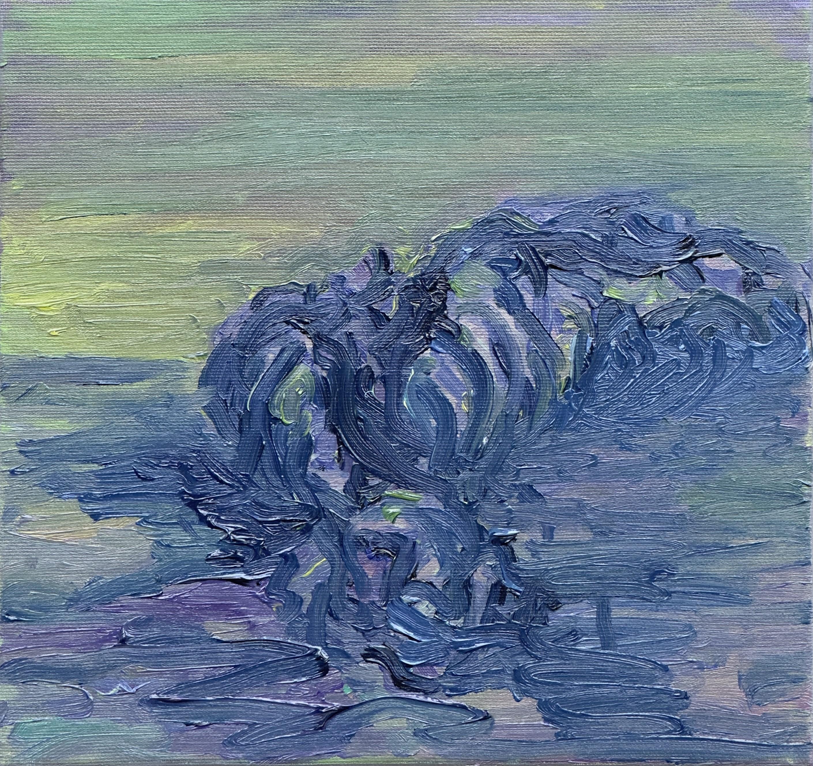 Corpo in campo #2 - 21° secolo, pittura a olio, paesaggio, verde, blu - Painting Espressionismo astratto di Zsolt Berszán