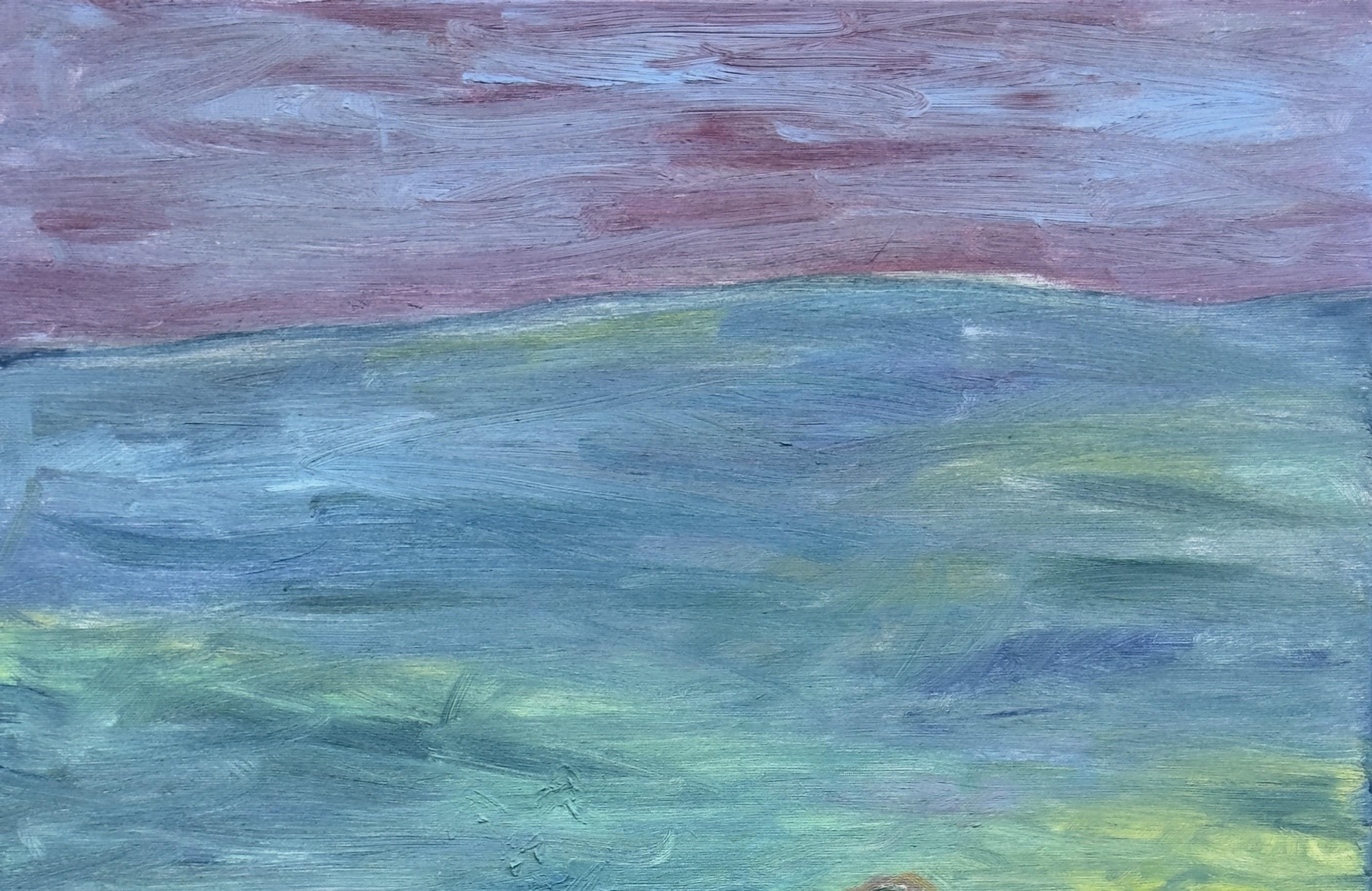 Corpo in campo #3 - 21° secolo, pittura astratta, paesaggio, verde, blu - Painting di Zsolt Berszán