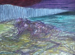 Body in the Field #3 - 21st Century, abstract painting, landscape, green, blue