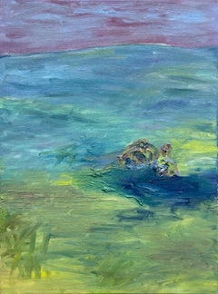 Body in the Field #3 - 21st Century, abstract painting, landscape, green, blue