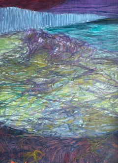Body in the Field #3 - 21. Jahrhundert, abstraktes Gemälde, Landschaft, Grün, Blau 