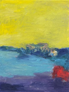 Cuerpo en el campo #3 - Siglo XXI, pintura, paisaje, amarillo, azul, rojo
