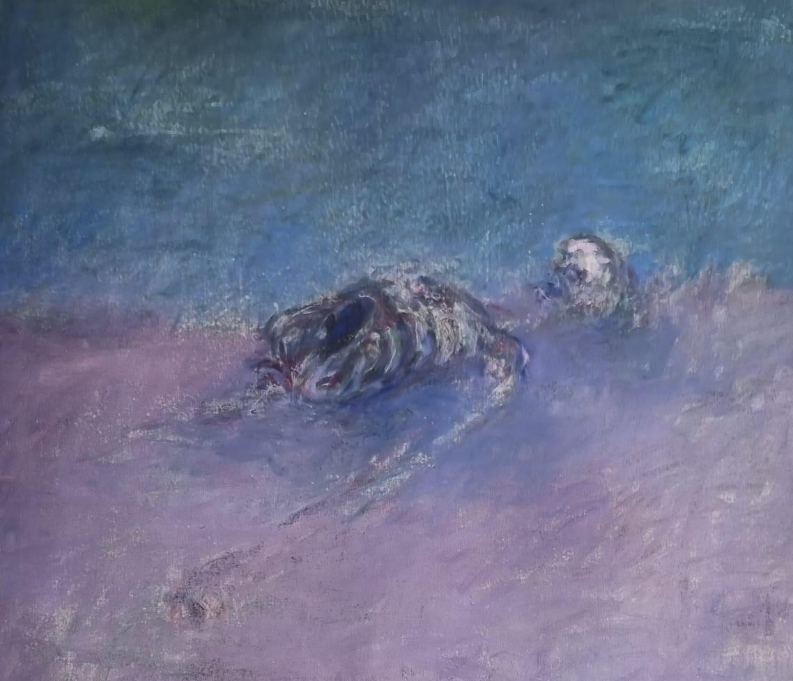 Body in the Field 3 - Contemporain, Peinture, Bleu, Violet, 21e Siècle - Painting de Zsolt Berszán