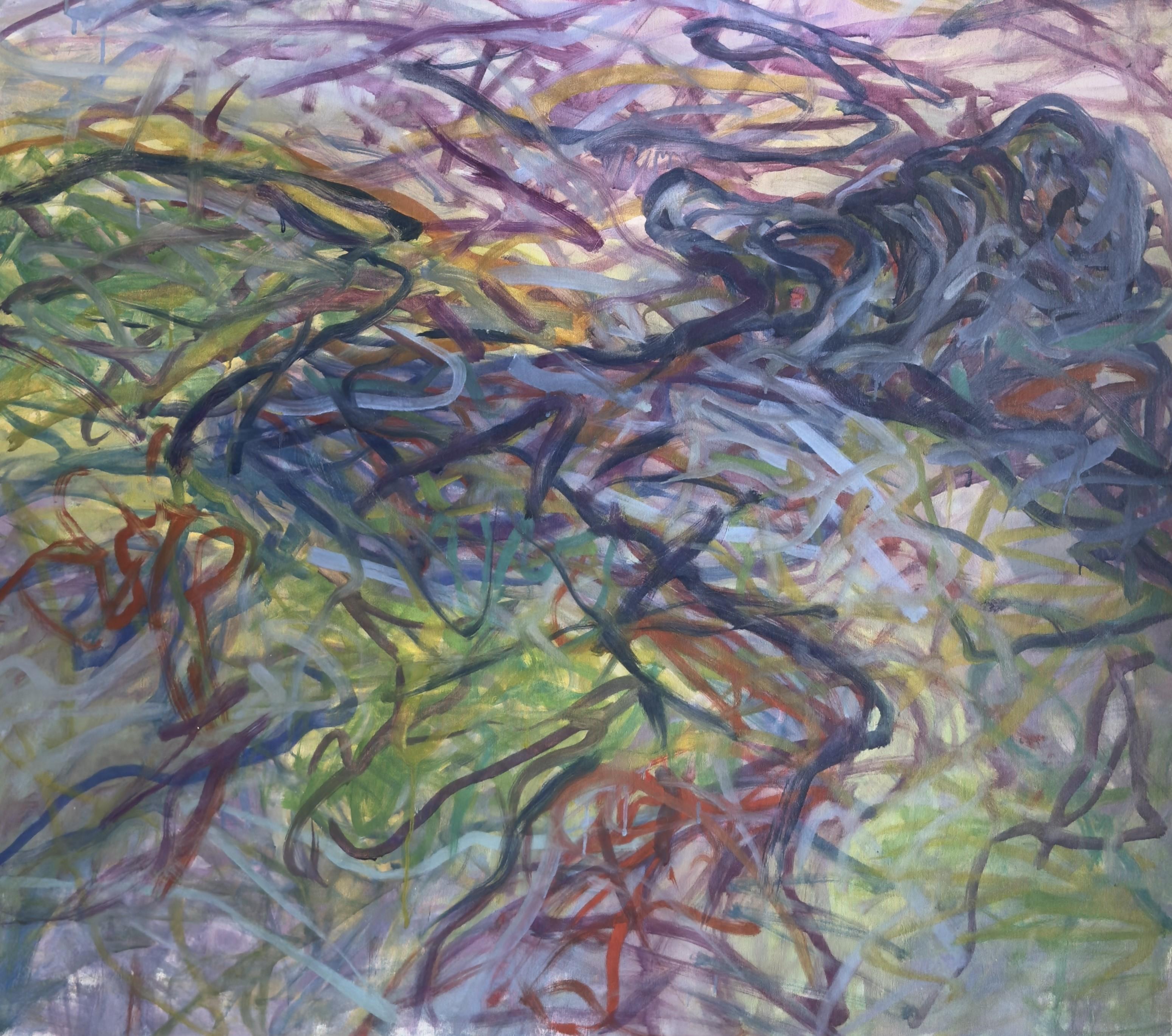 Corpo in campo #4 - 21° secolo, pittura astratta, verde, giallo, blu - Painting Espressionismo astratto di Zsolt Berszán