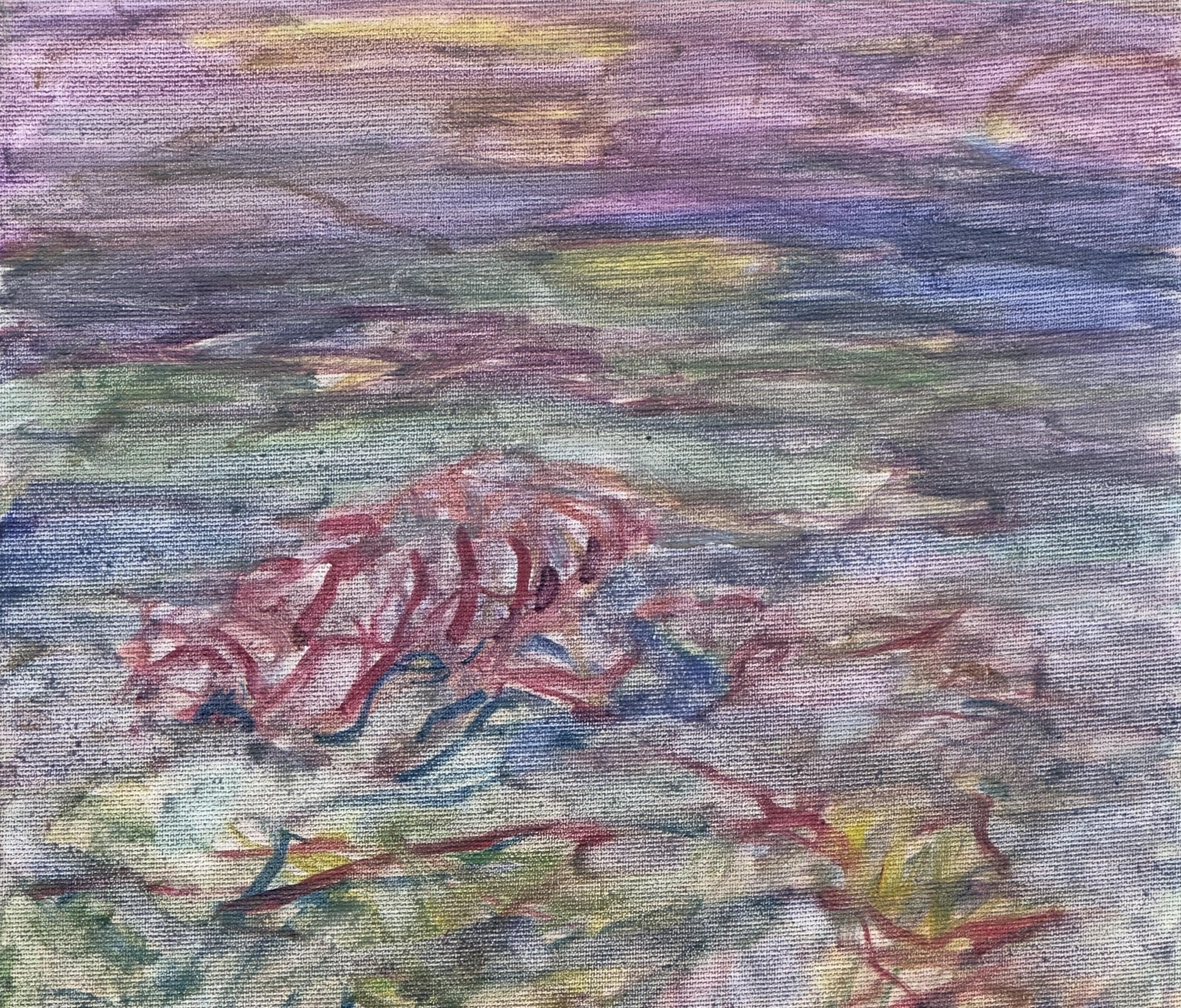 Corpo in campo #4 - 21° secolo, pittura, paesaggio, rosso, verde, blu - Painting di Zsolt Berszán