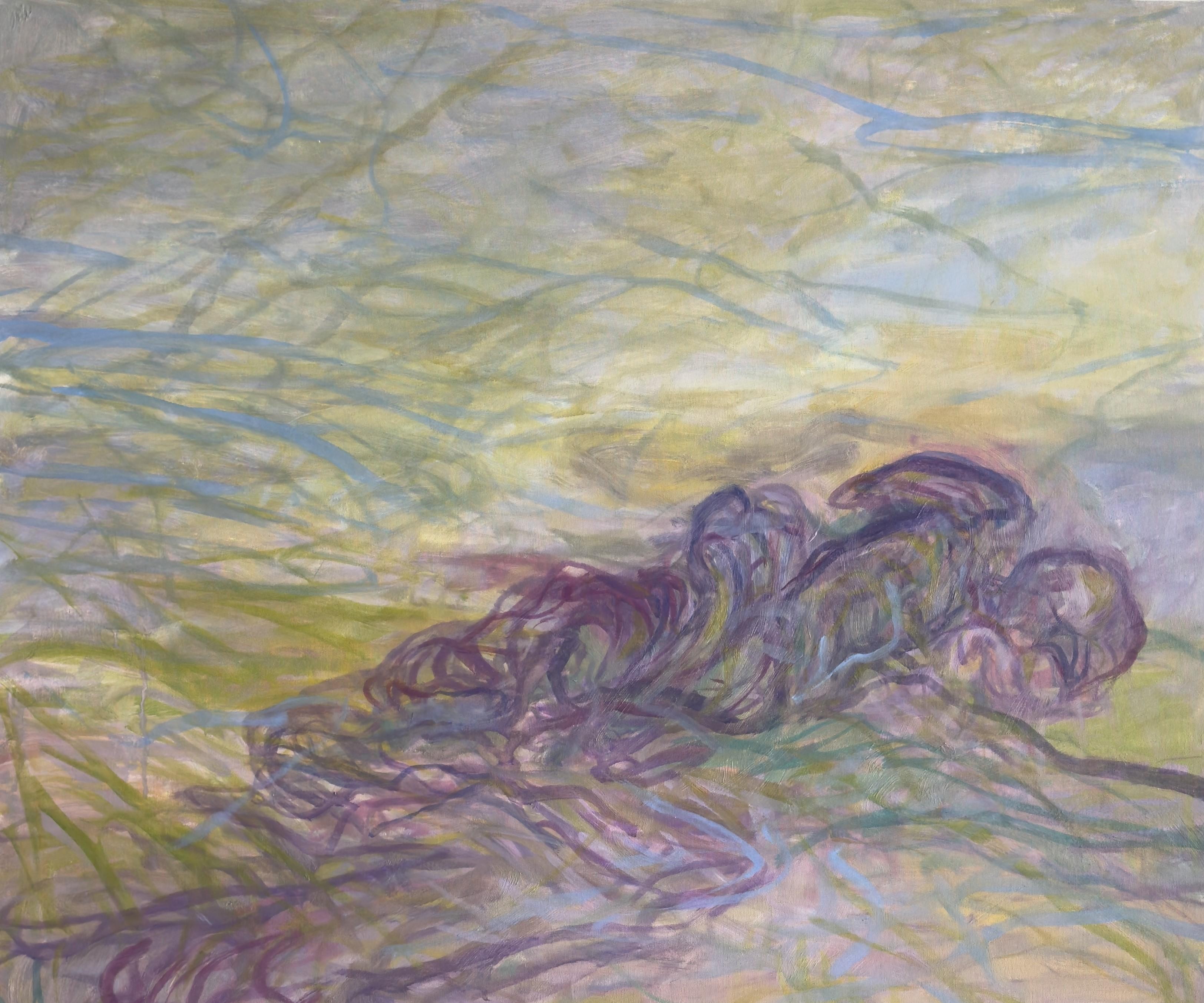 Body in the Field #5 - Arte contemporanea, pittura astratta, paesaggio, giallo - Painting di Zsolt Berszán