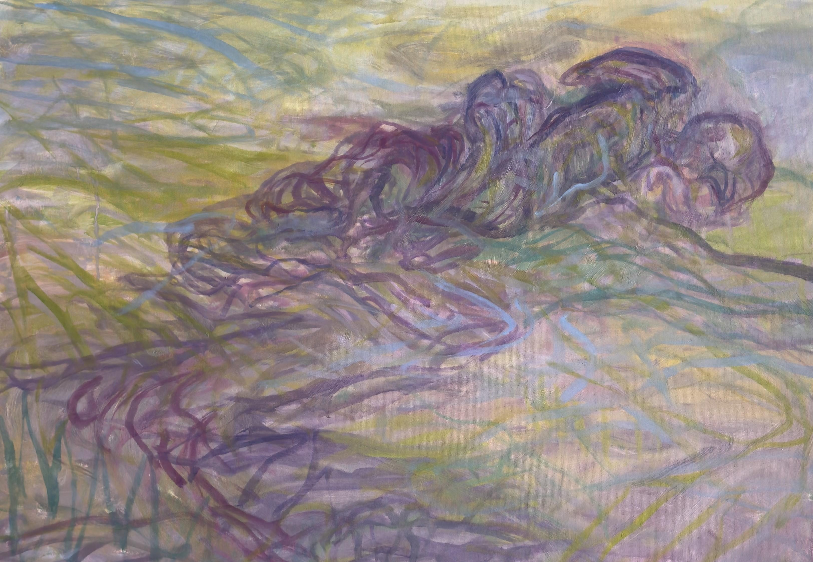 Body in the Field #5 - Zeitgenössische Kunst, abstrakte Malerei, Landschaft, gelb (Abstrakter Expressionismus), Painting, von Zsolt Berszán