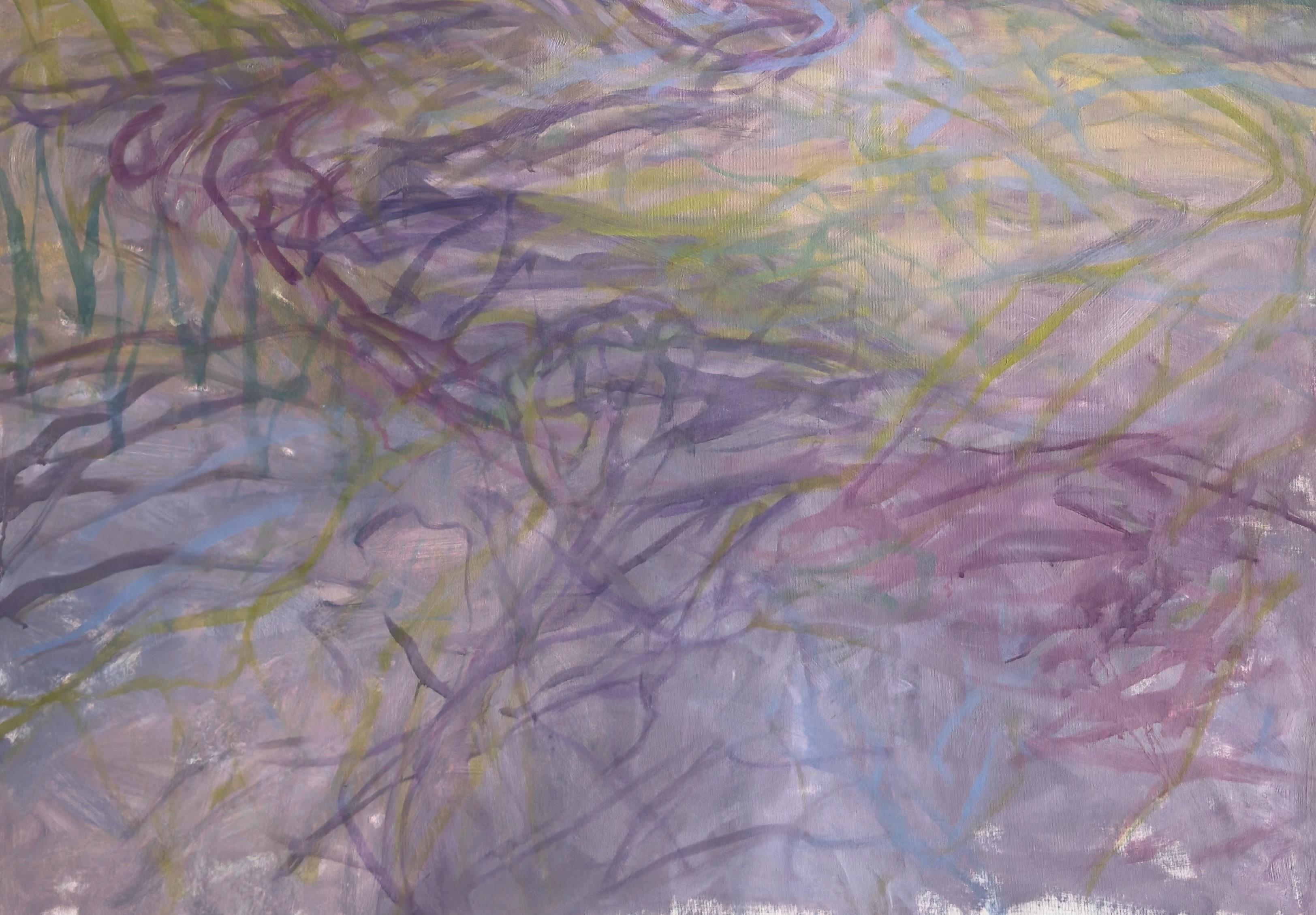 Body in the Field #5 - Arte contemporanea, pittura astratta, paesaggio, giallo - Abstract Painting Grigio di Zsolt Berszán